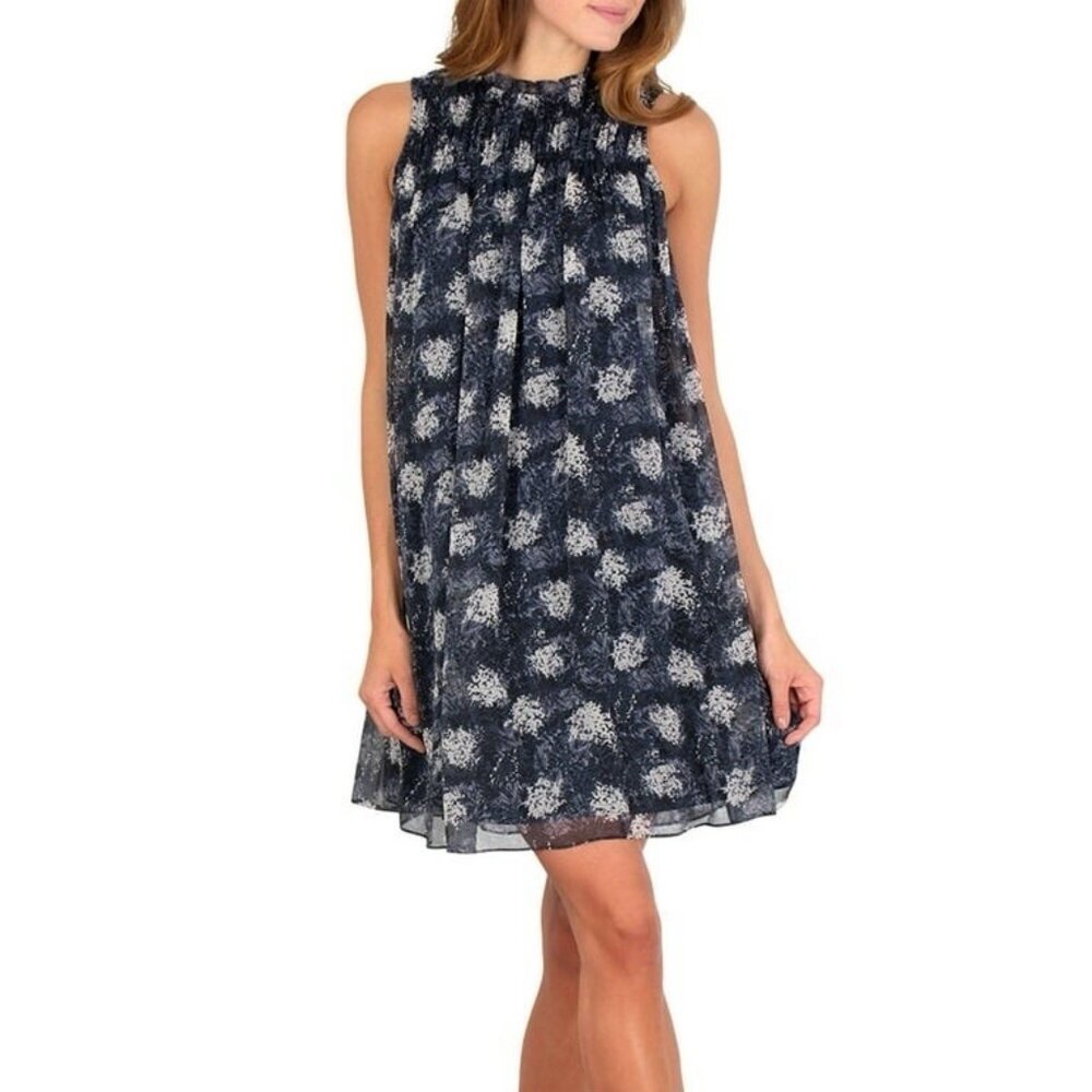 Joie Blue Floral‎ Baltic Print Pleated Flowy Mini Dress